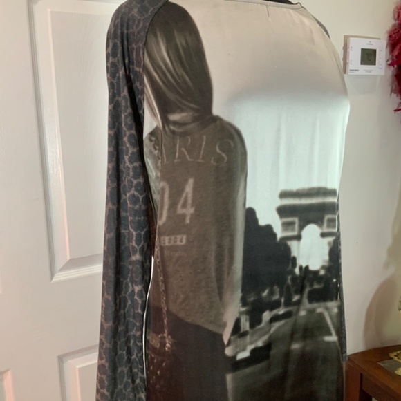 Zara Paris Photo Print Leopard Black Dress Size Large - Picture 3 of 9